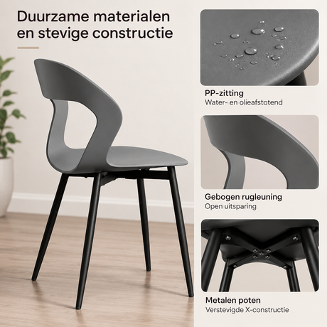 Detail van materiaal en afwerking van eetkamerstoelen set van 4