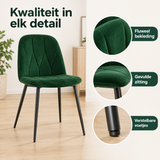 Set van 4 fluwelen eetkamerstoelen met metalen poten in donkergroen of donkergrijs, stijlvolle en comfortabele zitplaatsen.