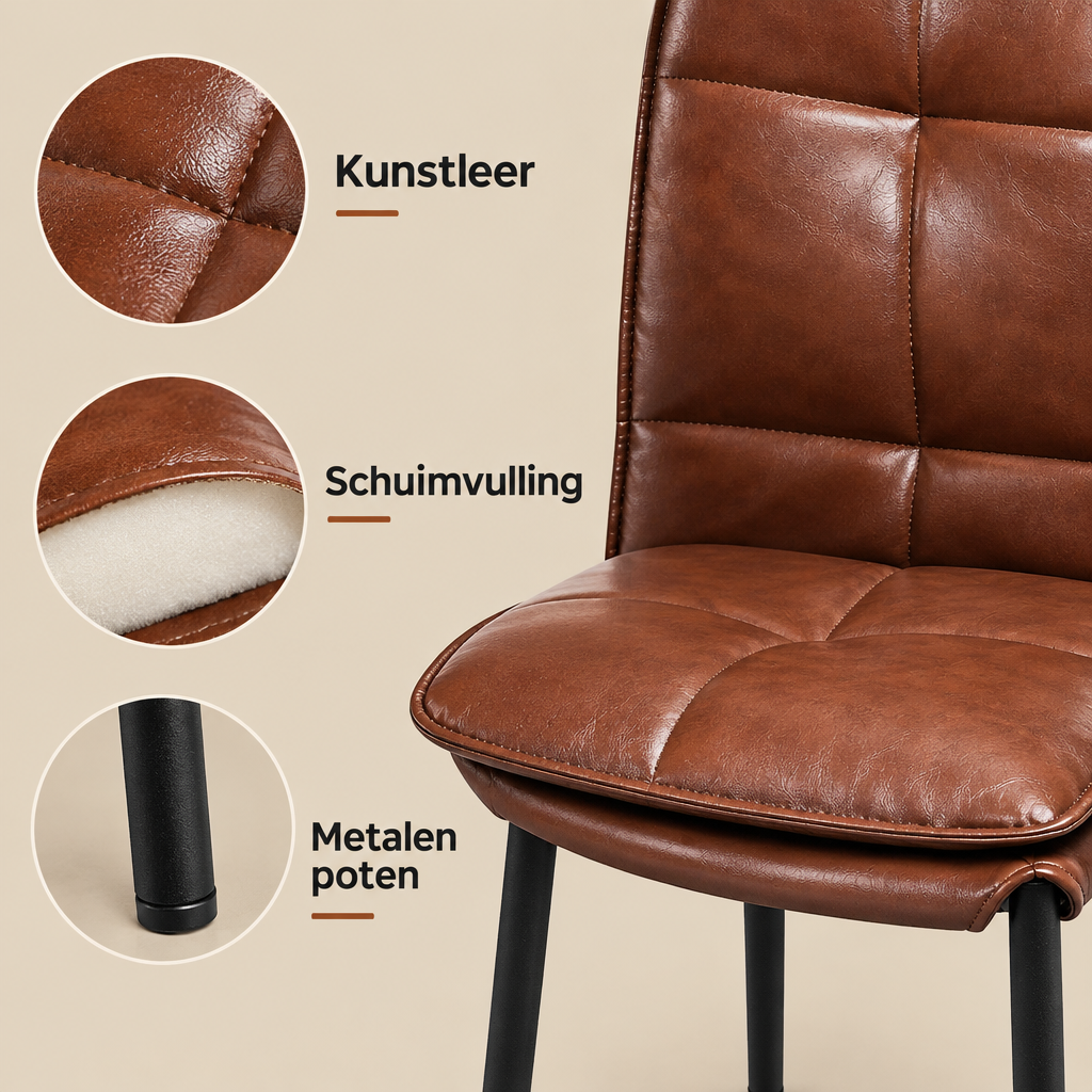 Detail van materiaal en afwerking van eetkamerstoelen set van 4
