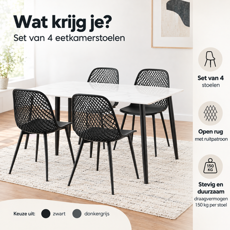 Praktische toepassing en keuzehulp voor eetkamerstoelen set van 4