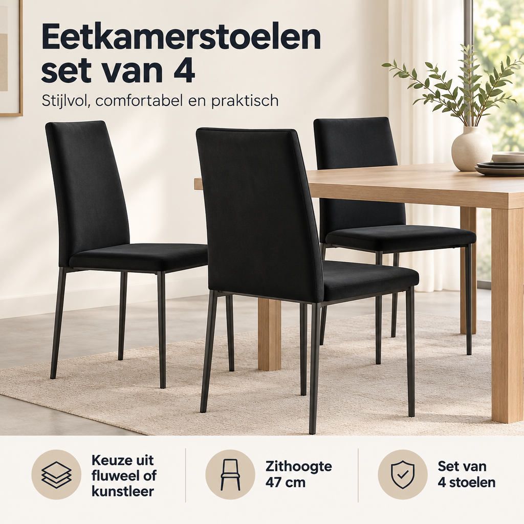 Praktische toepassing en keuzehulp voor eetkamerstoelen set van 4
