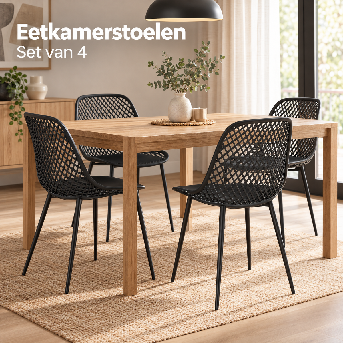 eetkamerstoelen set van 4 in gebruik in een passende praktijksituatie