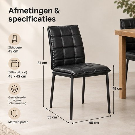 Afmetingen en productspecificaties van eetkamerstoelen set van 4