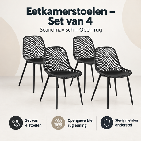 Overzicht van eetkamerstoelen set van 4 met de belangrijkste productvoordelen