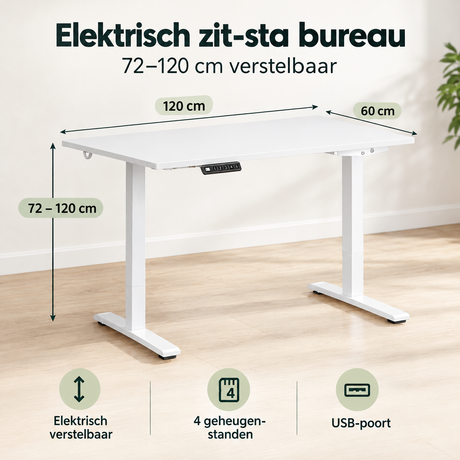 Afmetingen en productspecificaties van elektrisch zit-sta bureau