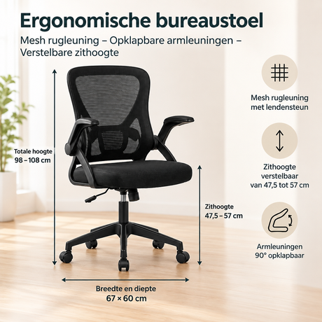 Afmetingen en productspecificaties van ergonomische bureaustoel