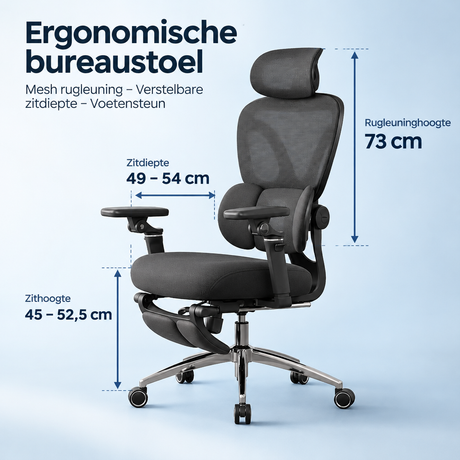Afmetingen en productspecificaties van ergonomische bureaustoel