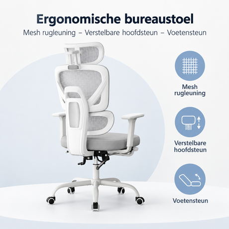 Overzicht van ergonomische bureaustoel met de belangrijkste productvoordelen