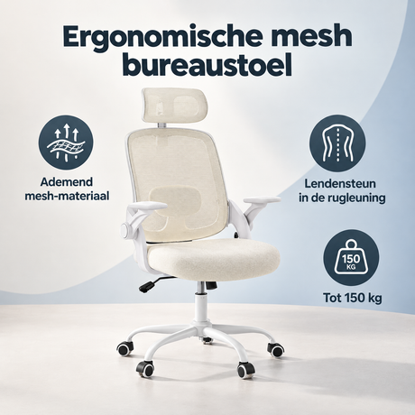 Overzicht van ergonomische mesh bureaustoel met de belangrijkste productvoordelen