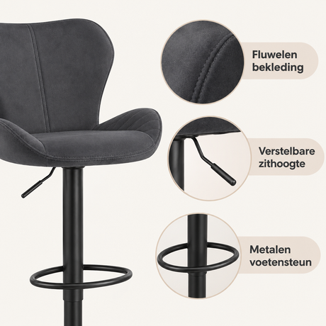 Detail van materiaal en afwerking van fluwelen barkruk