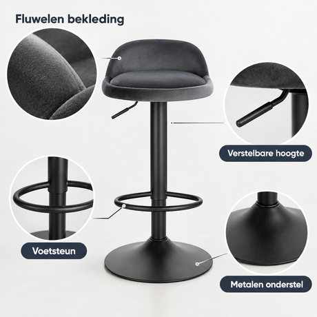 Detail van materiaal en afwerking van fluwelen barkruk
