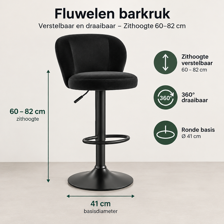 Afmetingen en productspecificaties van fluwelen barkruk