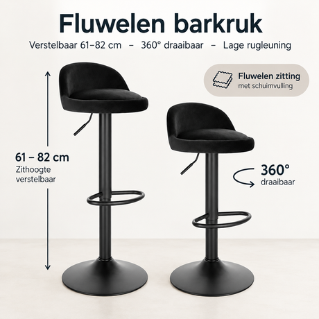 Afmetingen en productspecificaties van fluwelen barkruk