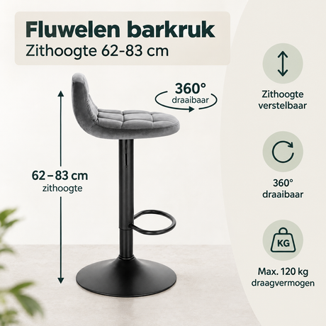 Afmetingen en productspecificaties van fluwelen barkruk