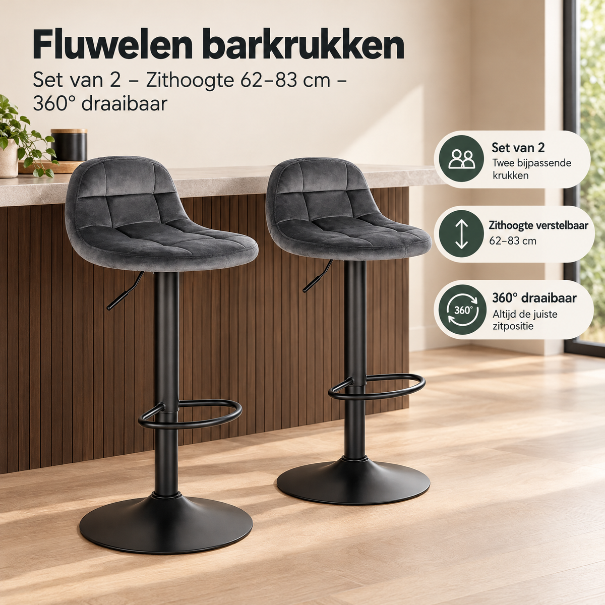 Praktische toepassing en keuzehulp voor fluwelen barkrukken