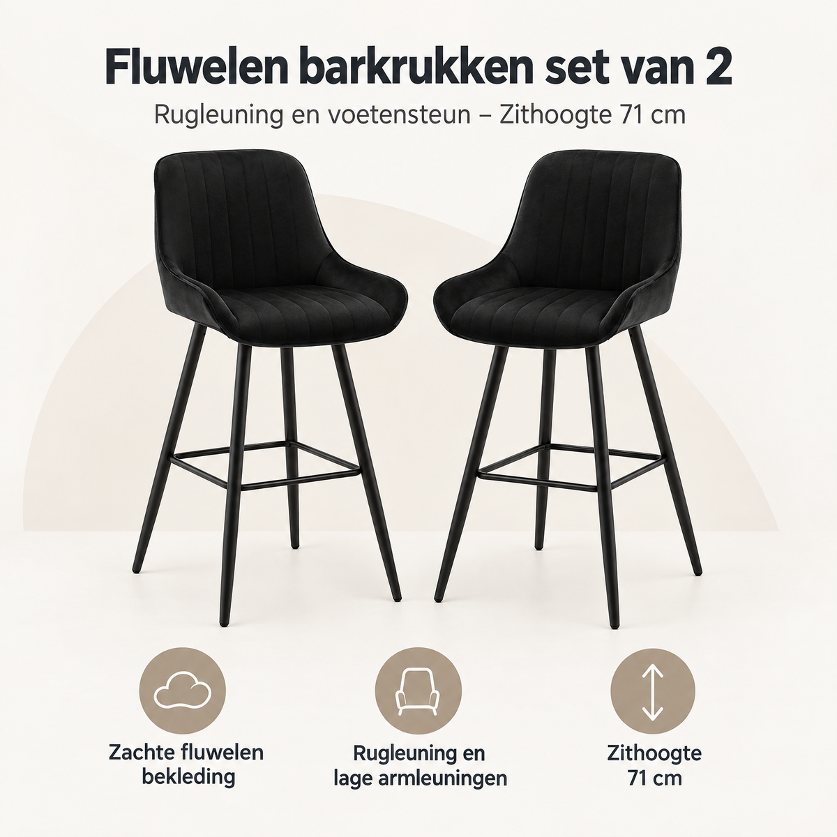 Overzicht van fluwelen barkrukken set van 2 met de belangrijkste productvoordelen