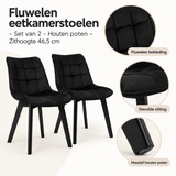 Detail van materiaal en afwerking van fluwelen eetkamerstoelen set van 2