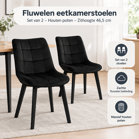 Praktische toepassing en keuzehulp voor fluwelen eetkamerstoelen set van 2