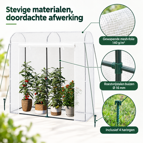 Detail van materiaal en afwerking van foliekas