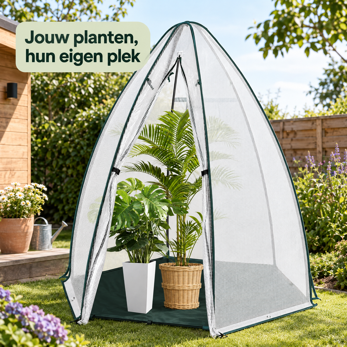 BukkitBow foliekas met grondzeil, ritsdeur en raam, 160x160x180 cm, geschikt voor tuingebruik en plantverzorging