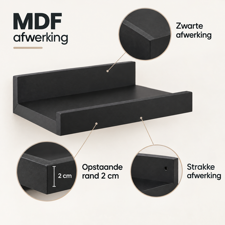 Detail van materiaal en afwerking van fotoplank zwart