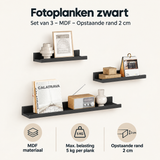 Overzicht van fotoplanken zwart met de belangrijkste productvoordelen