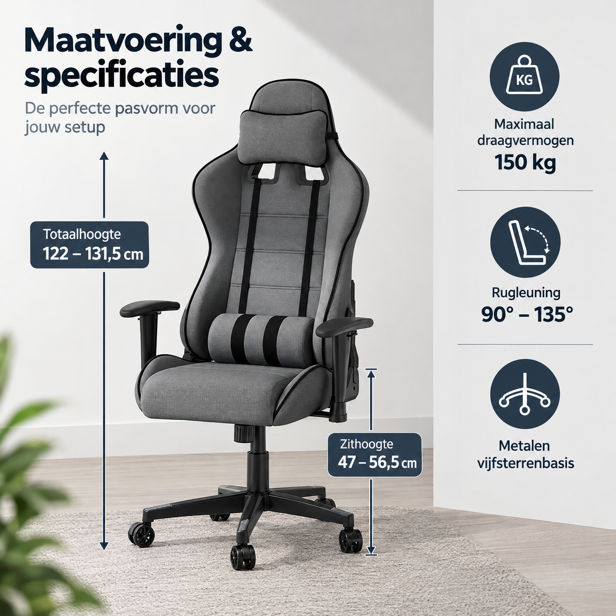Afmetingen en productspecificaties van gamestoel