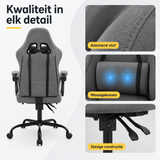 Detail van materiaal en afwerking van gamestoel met massagekussen