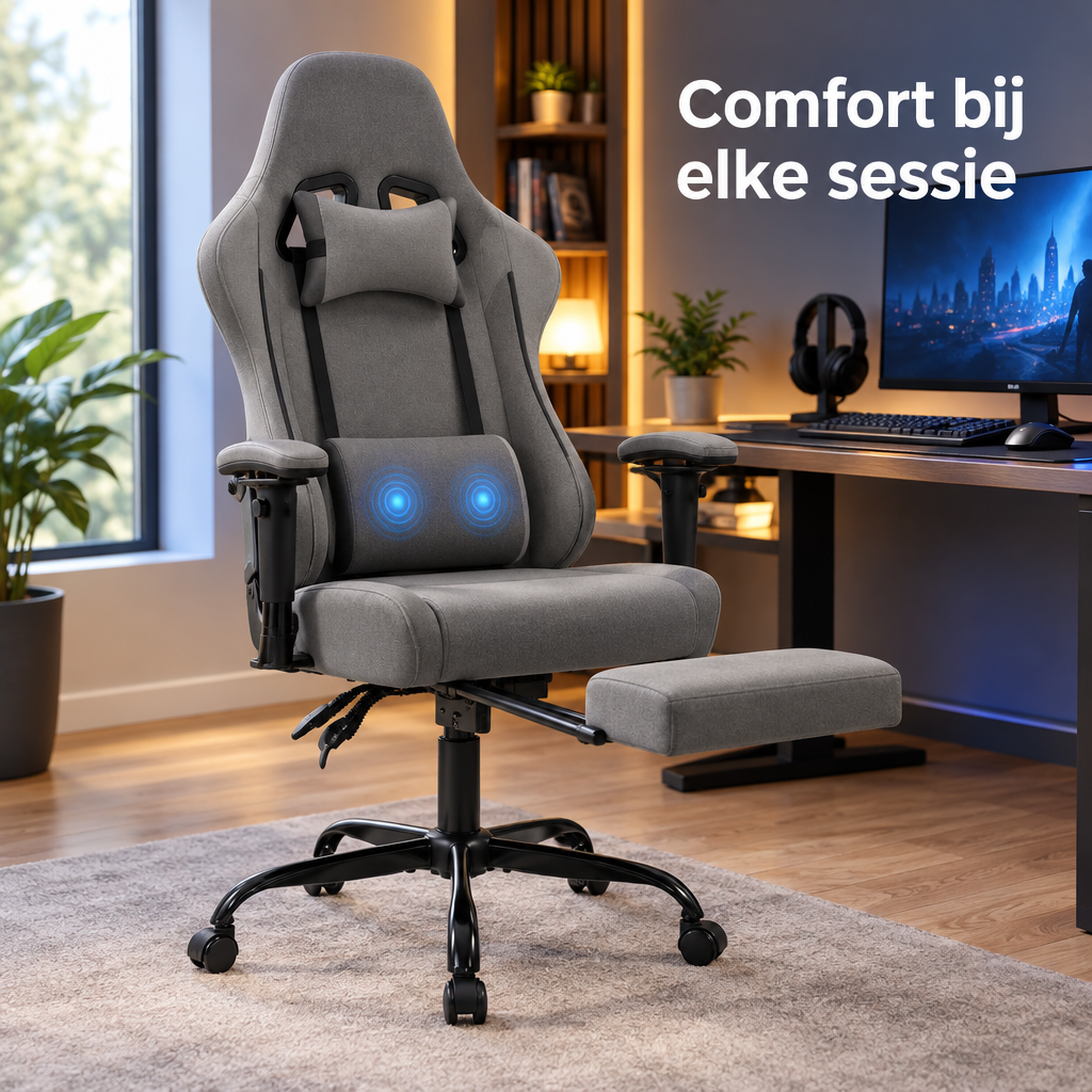 gamestoel met massagekussen in gebruik in een passende praktijksituatie