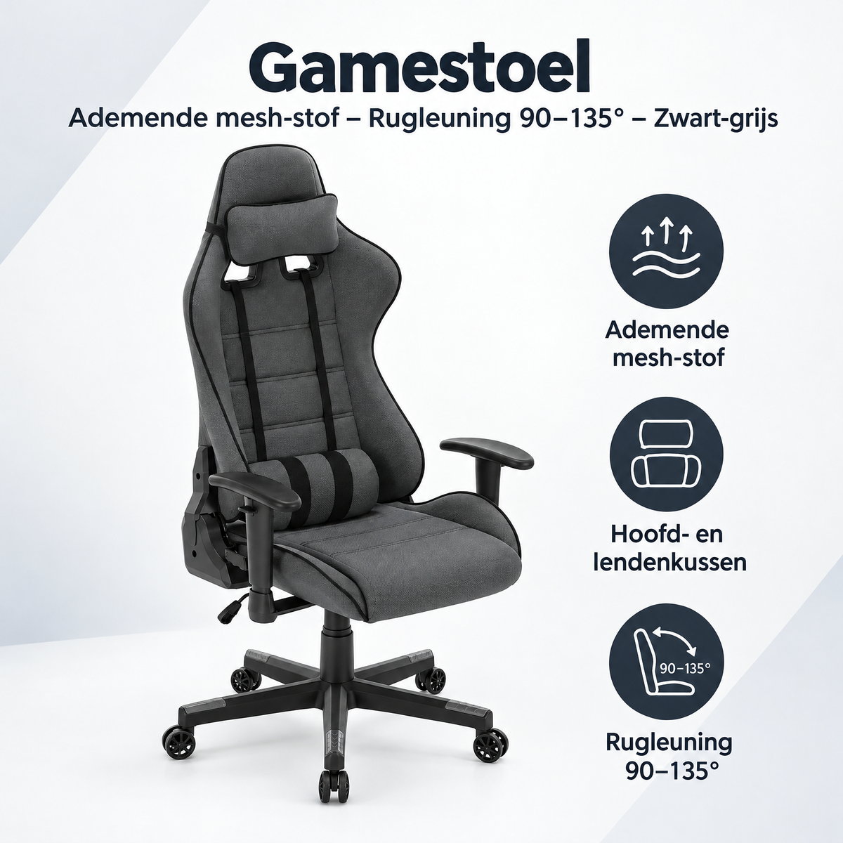 Overzicht van gamestoel met de belangrijkste productvoordelen