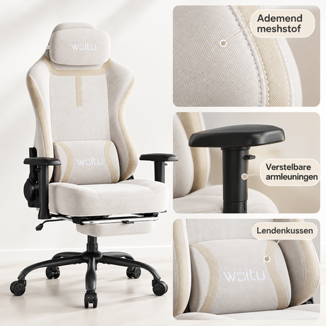 Detail van materiaal en afwerking van gamingstoel