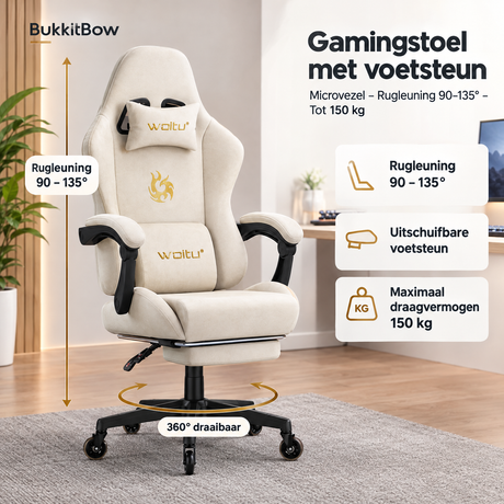 Afmetingen en productspecificaties van gamingstoel met voetsteun