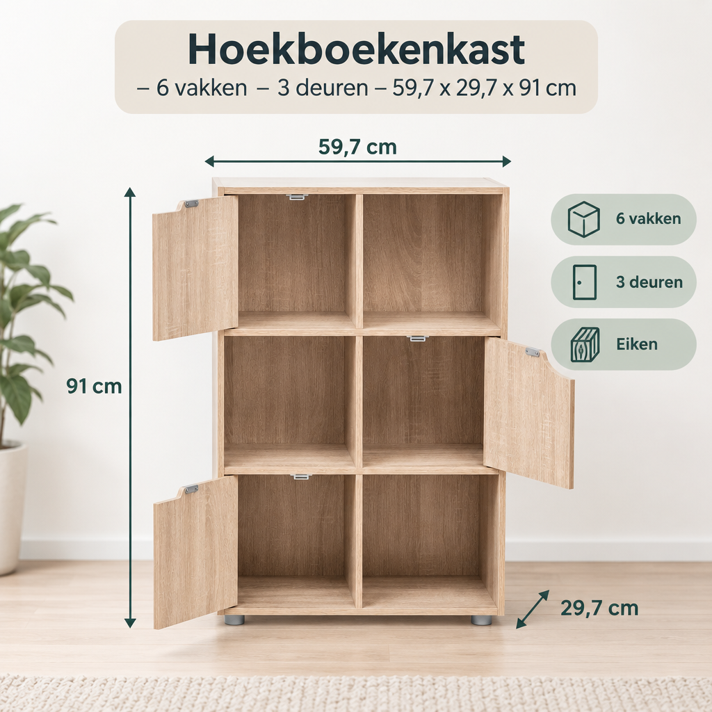 Afmetingen en productspecificaties van hoekboekenkast