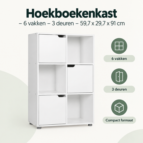 Overzicht van hoekboekenkast met de belangrijkste productvoordelen
