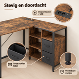 Detail van materiaal en afwerking van hoekbureau met lades