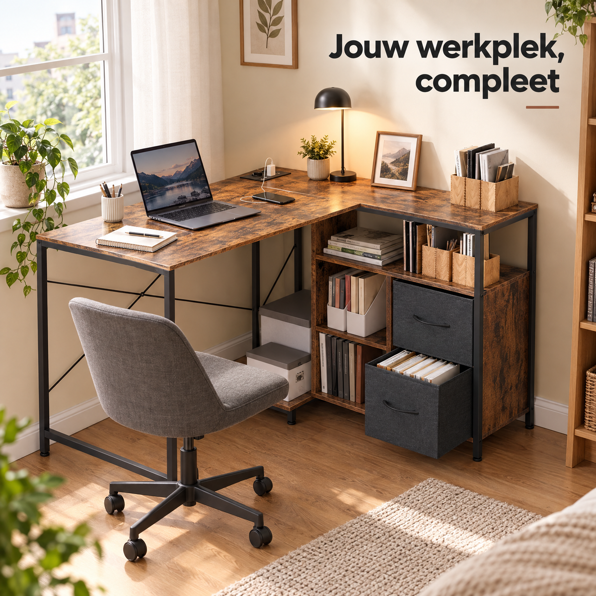 hoekbureau met lades in gebruik in een passende praktijksituatie