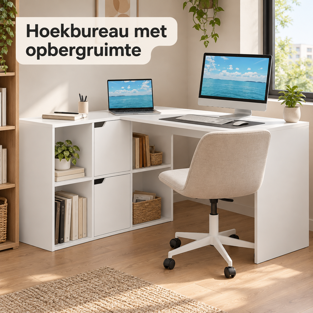 hoekbureau met opbergruimte in gebruik in een passende praktijksituatie
