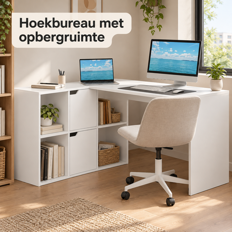hoekbureau met opbergruimte in gebruik in een passende praktijksituatie