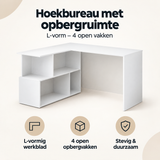 Overzicht van hoekbureau met opbergruimte met de belangrijkste productvoordelen
