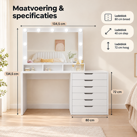 Afmetingen en productspecificaties van hoekkaptafel
