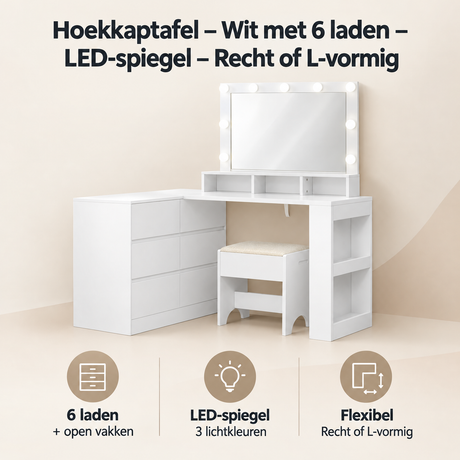 Overzicht van hoekkaptafel met de belangrijkste productvoordelen