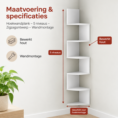Afmetingen en productspecificaties van hoekwandplank