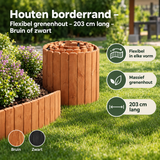 Flexibele houten borderrand van BukkitBow, 203 cm lang, gemaakt van grenenhout in bruin of zwart voor gazonafscheiding.