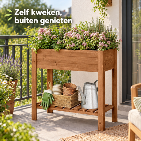 Houten kweektafel van BukkitBow met legplank, van sparrenhout, 80x40x75 cm, geschikt voor tuin of kasgebruik