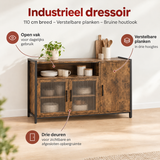 Industrieel dressoir van BukkitBow, 110 cm breed met verstelbare planken en bruine houtlook, perfect voor moderne interieurs.