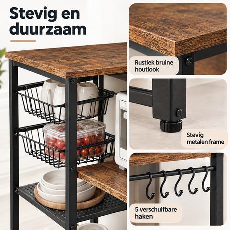 Detail van materiaal en afwerking van industrieel keukenrek