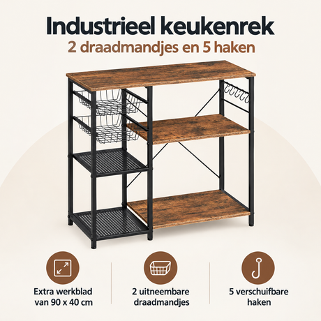 Overzicht van industrieel keukenrek met de belangrijkste productvoordelen