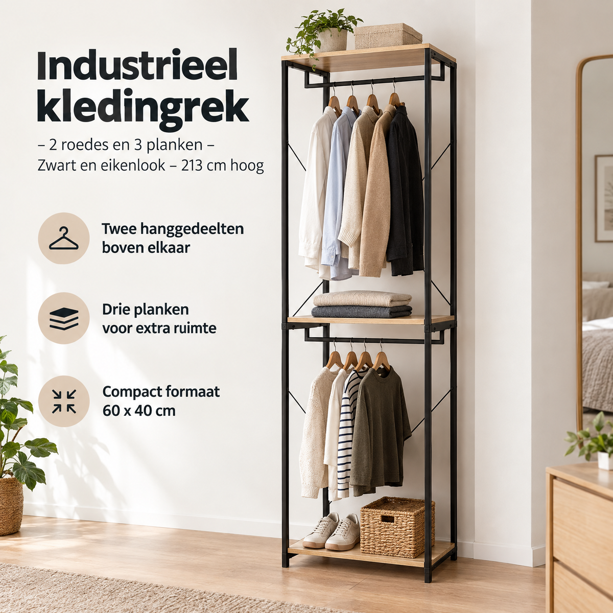 Praktische toepassing en keuzehulp voor industrieel kledingrek