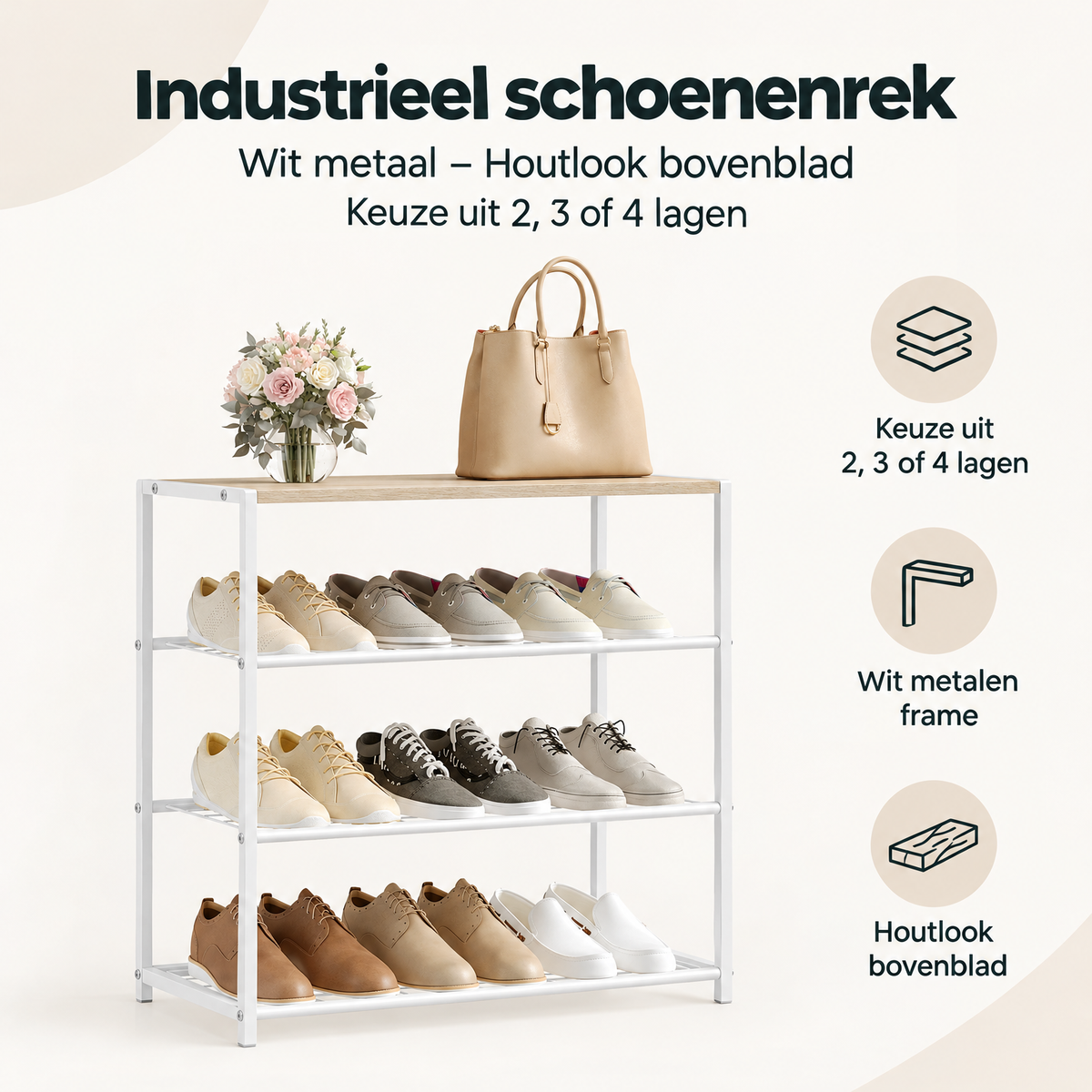 Overzicht van industrieel schoenenrek met de belangrijkste productvoordelen