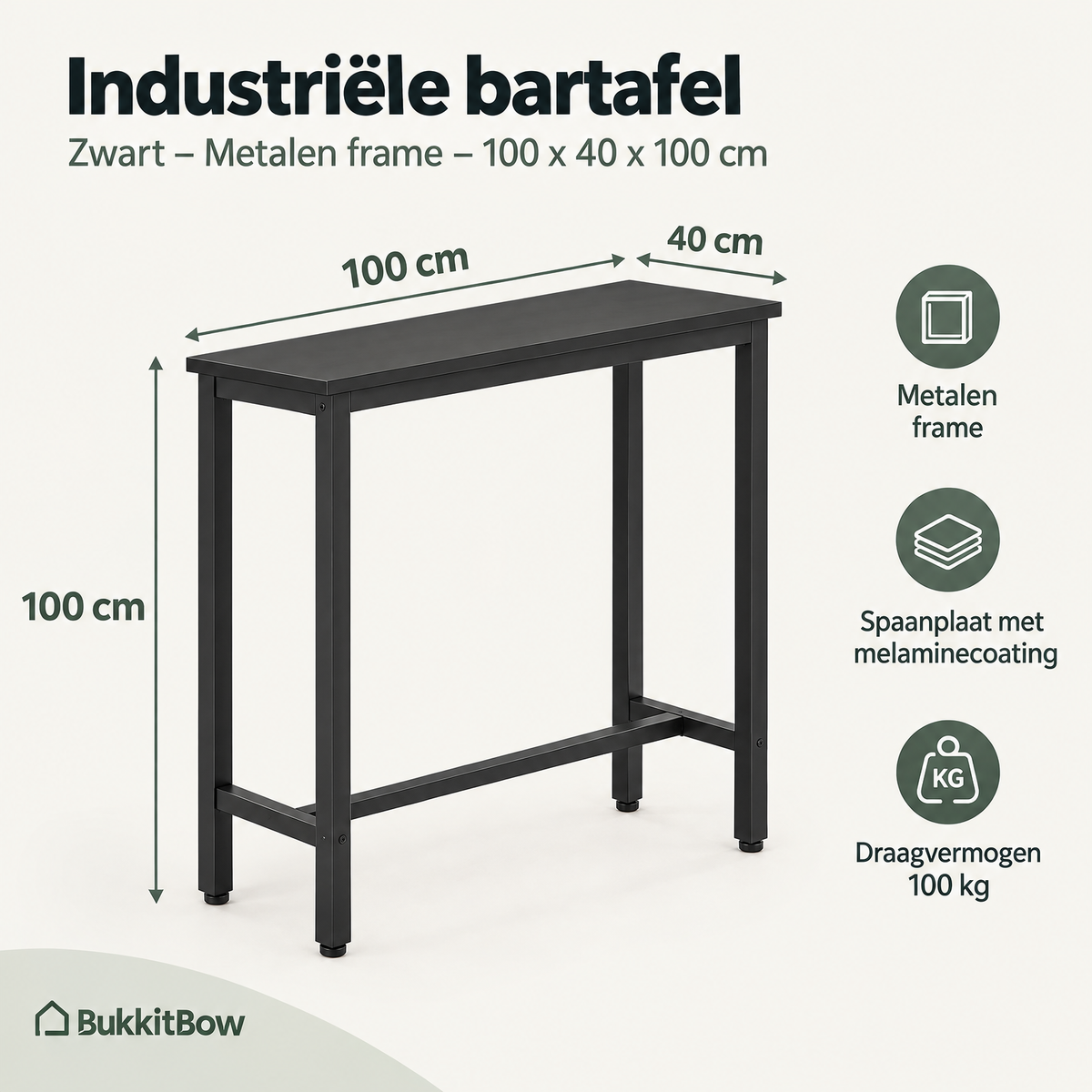 Afmetingen en productspecificaties van industriële bartafel